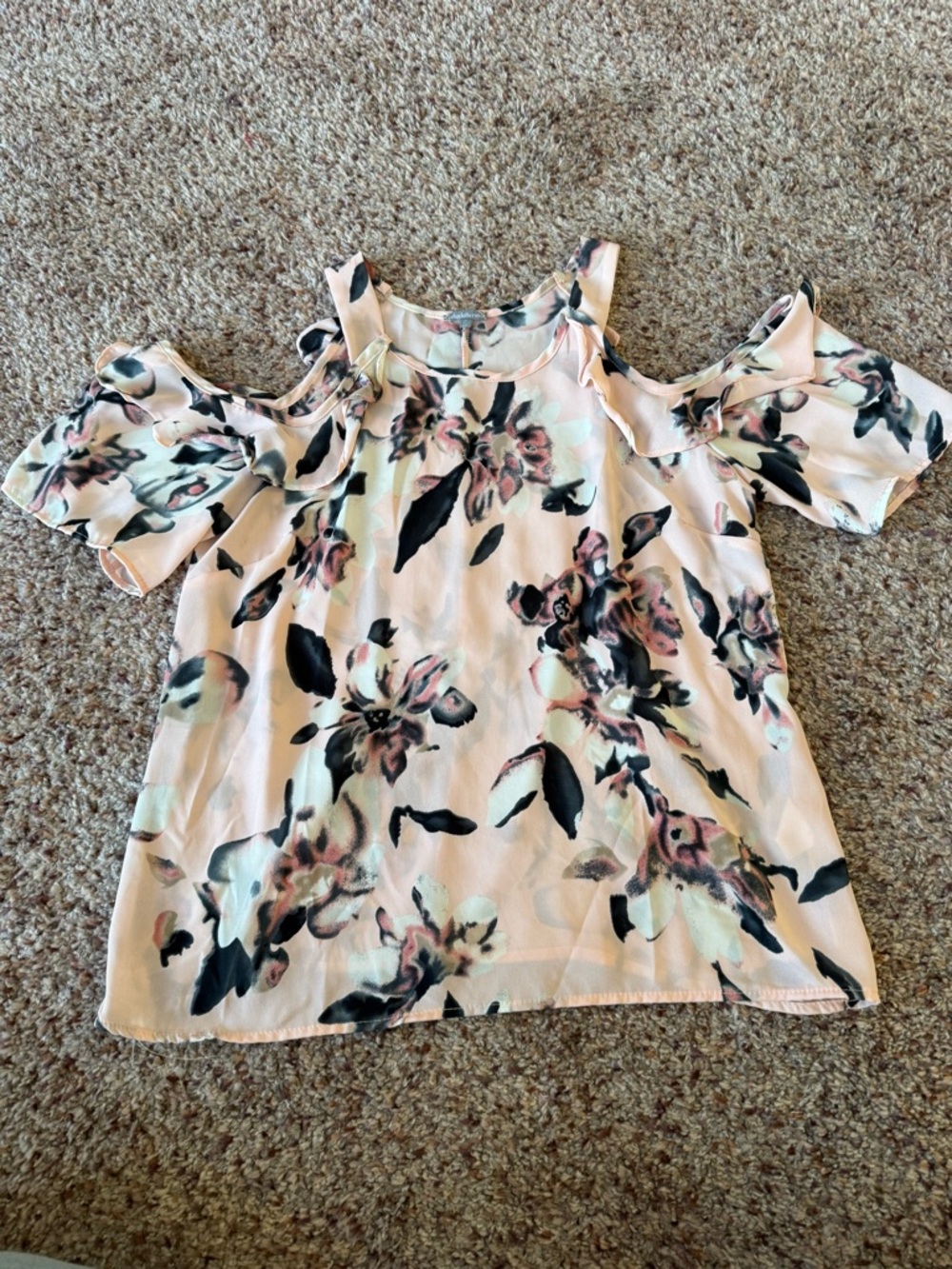 Charlotte Russe Pink Floral Cold-Shoulder Blouse
